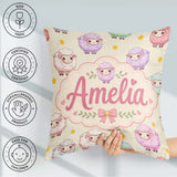 Custom Name Cute Pastel Sheep Stars Cream Seamless Pattern Name Square Filled Cushion Throw Pillow Sofa Bed Home Decor Zip Washable UK Made