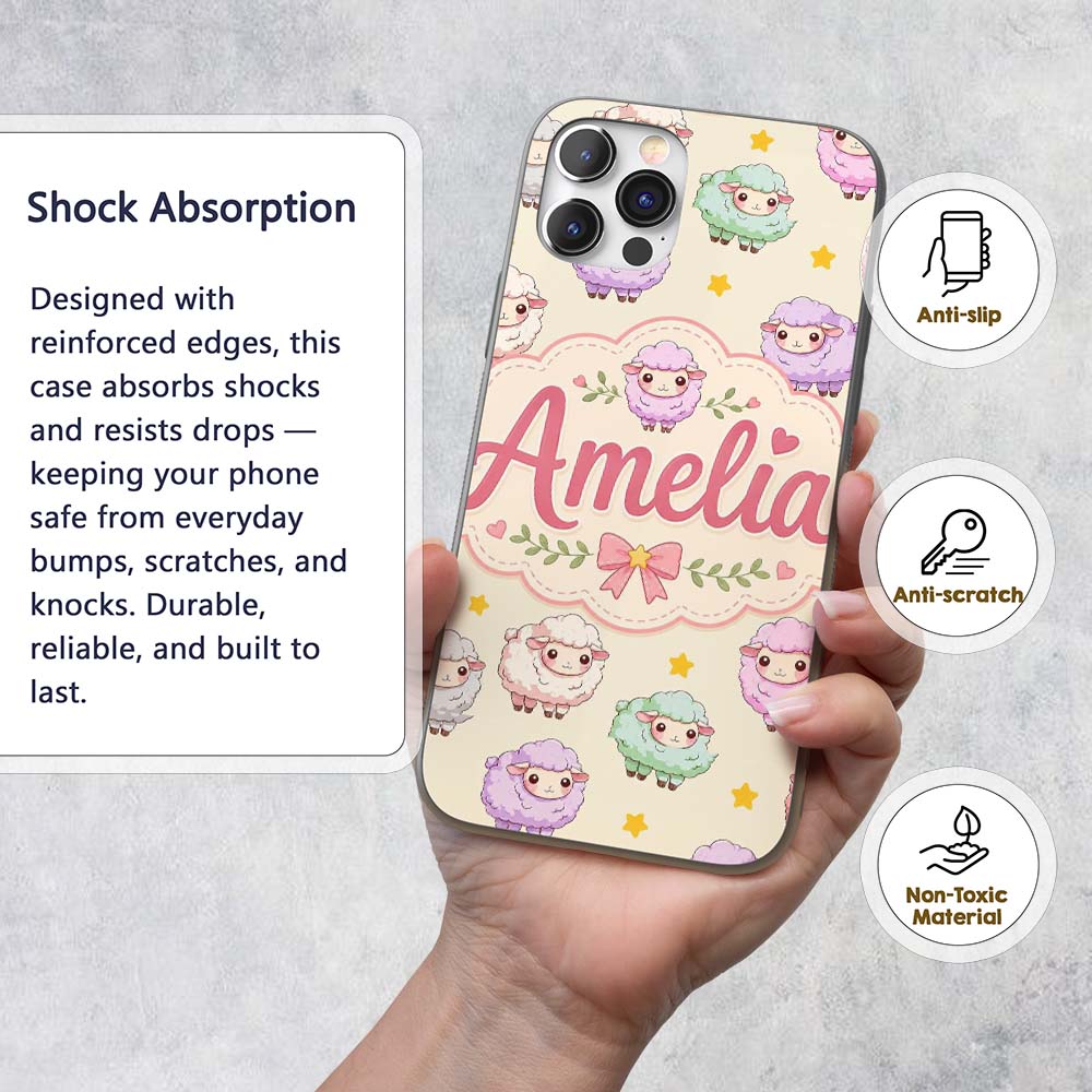 Cute Pastel Sheep Stars Cream Background Seamless Custom Name Protective Phone Case Mobile Cover Durable Everyday Smartphone Shock Resistant