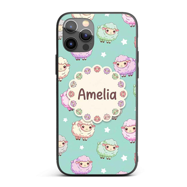 Cute Pastel Sheep Stars Mint Background Seamless Custom Name Protective Phone Case Mobile Cover Durable Everyday Smartphone Shock Resistant