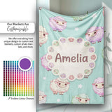 Cute Pastel Sheep Stars Mint Background Seamless Pattern Name  Personalised Custom Name Super Soft Fleece Blanket Bed Sofa Throw