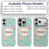 Cute Pastel Sheep Stars Mint Background Seamless Custom Name Protective Phone Case Mobile Cover Durable Everyday Smartphone Shock Resistant