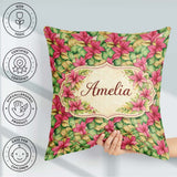 Custom Name Vibrant Pink Green Tropical Leaves Seamless Pattern Square Filled Cushion Throw Pillow Sofa Bed Home Decor Zip Washable UK Made