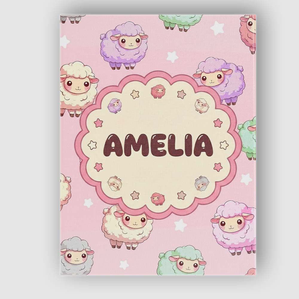 Personalised Name Cute Pastel Sheep Stars Custom  Unique Gift Idea Elegant Feature Canvas Wall Art Print Decor Picture Ready to Hang