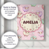 Personalised Name Cute Pastel Sheep Stars Custom  Unique Gift Idea Elegant Feature Canvas Wall Art Print Decor Picture Ready to Hang
