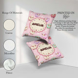 Custom Name Cute Pastel Sheep Stars Pink Background Pattern Name Square Filled Cushion Throw Pillow Sofa Bed Home Decor Zip Washable UK Made