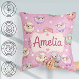 Custom Name Cute Pastel Sheep Stars Pink Background Pattern Name Square Filled Cushion Throw Pillow Sofa Bed Home Decor Zip Washable UK Made
