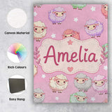 Personalised Name Cute Pastel Sheep Stars Custom  Unique Gift Idea Elegant Feature Canvas Wall Art Print Decor Picture Ready to Hang