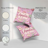 Custom Name Cute Pastel Sheep Stars Pink Background Pattern Name Square Filled Cushion Throw Pillow Sofa Bed Home Decor Zip Washable UK Made