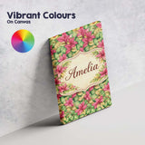Personalised Name Vibrant Pink Green Tropical Leaves Seamless Custom Contemporary Display Canvas Wall Art Print Decor Picture Ready to Hang
