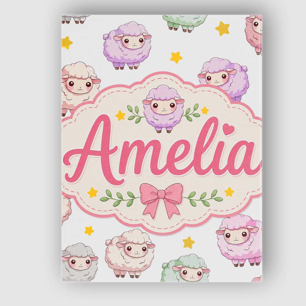 Personalised Name Cute Pastel Sheep Stars Custom  Unique Gift Idea Elegant Feature Canvas Wall Art Print Decor Picture Ready to Hang