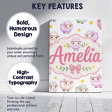 Personalised Name Cute Pastel Sheep Stars Custom  Unique Gift Idea Elegant Feature Canvas Wall Art Print Decor Picture Ready to Hang