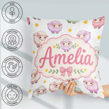 Custom Name Cute Pastel Sheep Stars Grey Background Pattern Name Square Filled Cushion Throw Pillow Sofa Bed Home Decor Zip Washable UK Made