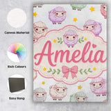 Personalised Name Cute Pastel Sheep Stars Custom  Unique Gift Idea Elegant Feature Canvas Wall Art Print Decor Picture Ready to Hang