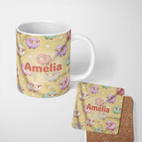 Personalized Custom Name Cute Pastel Sheep Stars Yellow Background Seamless Pattern Name 11oz Ceramic Coffee Tea Mug White Large Handle