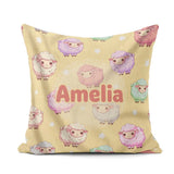 Custom Name Cute Pastel Sheep Stars Yellow Seamless Pattern Name Square Filled Cushion Throw Pillow Sofa Bed Home Decor Zip Washable UK Made