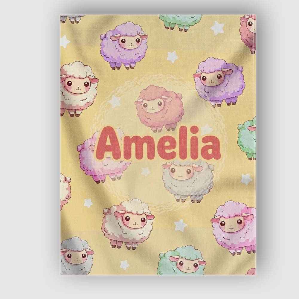 Personalised Name Cute Pastel Sheep Stars Custom  Unique Gift Idea Elegant Feature Canvas Wall Art Print Decor Picture Ready to Hang
