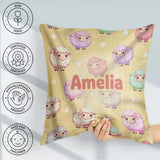 Custom Name Cute Pastel Sheep Stars Yellow Seamless Pattern Name Square Filled Cushion Throw Pillow Sofa Bed Home Decor Zip Washable UK Made