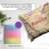 Custom Name Cute Pastel Sheep Stars Yellow Seamless Pattern Name Square Filled Cushion Throw Pillow Sofa Bed Home Decor Zip Washable UK Made
