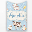 Cute Farm Animals Cow Goat Pig Chicken Blue Seamless Pattern Name  Personalised Custom Name Super Soft Fleece Blanket Bed Sofa Throw