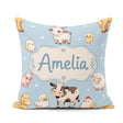 Custom Name Farm Animals Cow Goat Pig Chicken Blue Seamless Name Square Filled Cushion Throw Pillow Sofa Bed Home Decor Zip Washable UK Made