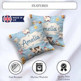 Custom Name Farm Animals Cow Goat Pig Chicken Blue Seamless Name Square Filled Cushion Throw Pillow Sofa Bed Home Decor Zip Washable UK Made