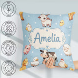 Custom Name Farm Animals Cow Goat Pig Chicken Blue Seamless Name Square Filled Cushion Throw Pillow Sofa Bed Home Decor Zip Washable UK Made