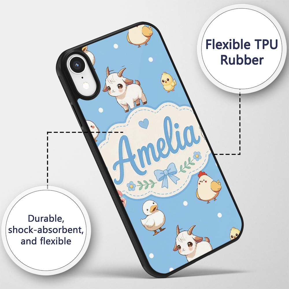 Cute Farm Animals Cow Goat Pig Printed Design Custom Name Protective Phone Case Mobile Cover Durable Everyday Smartphone Shock Resistant