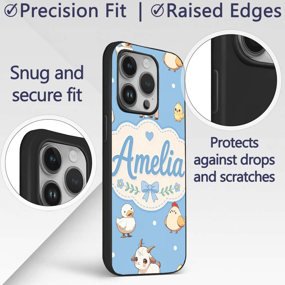 Cute Farm Animals Cow Goat Pig Printed Design Custom Name Protective Phone Case Mobile Cover Durable Everyday Smartphone Shock Resistant