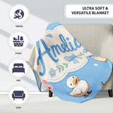 Cute Farm Animals Cow Goat Pig Chicken Blue Seamless Pattern Name  Personalised Custom Name Super Soft Fleece Blanket Bed Sofa Throw