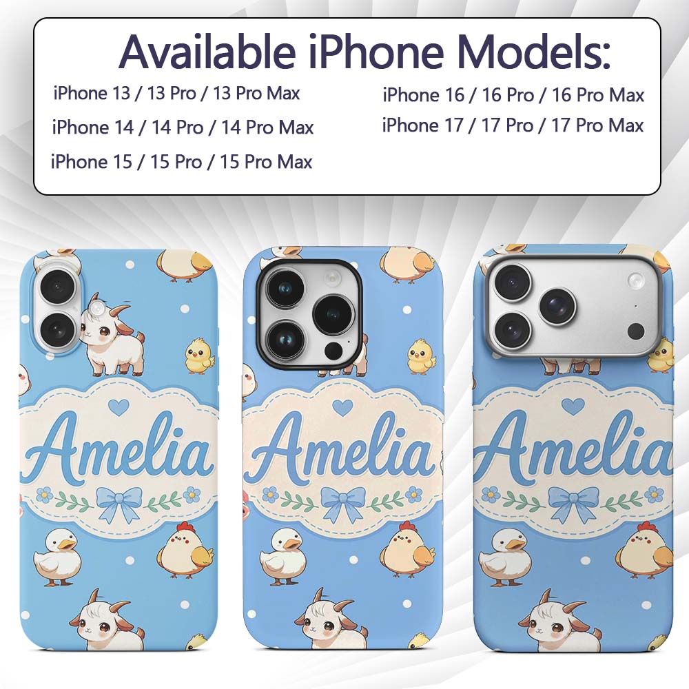 Cute Farm Animals Cow Goat Pig Printed Design Custom Name Protective Phone Case Mobile Cover Durable Everyday Smartphone Shock Resistant