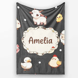Cute Farm Animals Cow Goat Pig Chicken Dark Seamless Pattern Name  Personalised Custom Name Super Soft Fleece Blanket Bed Sofa Throw