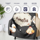 Cute Farm Animals Cow Goat Pig Chicken Dark Seamless Pattern Name  Personalised Custom Name Super Soft Fleece Blanket Bed Sofa Throw