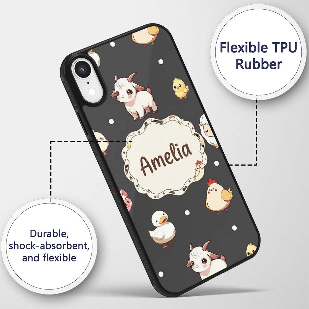 Cute Farm Animals Cow Goat Pig Printed Design Custom Name Protective Phone Case Mobile Cover Durable Everyday Smartphone Shock Resistant