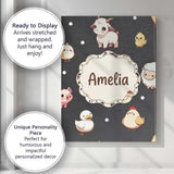 Personalised Name Cute Farm Animals Cow Custom  Modern Room Accent Elegant Feature Canvas Wall Art Print Decor Picture Ready to Hang