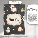 Cute Farm Animals Cow Goat Pig Chicken Dark Seamless Pattern Name  Personalised Custom Name Super Soft Fleece Blanket Bed Sofa Throw