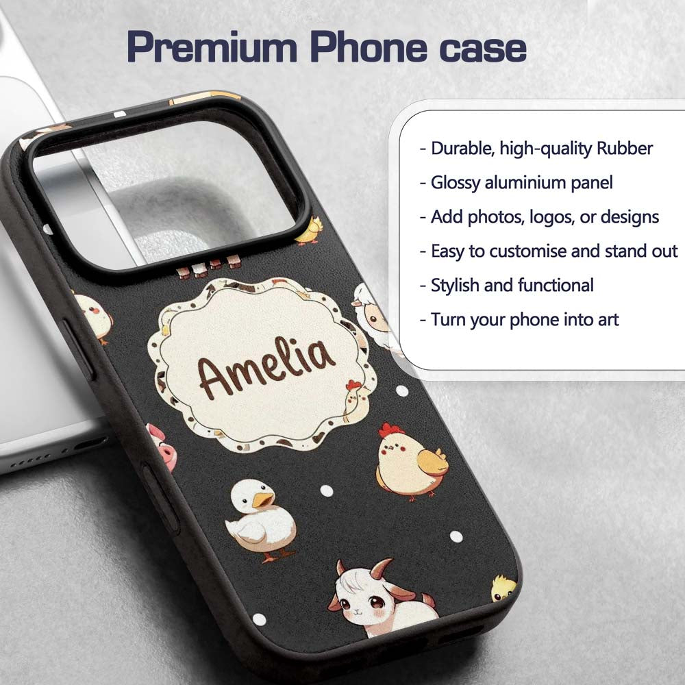 Cute Farm Animals Cow Goat Pig Printed Design Custom Name Protective Phone Case Mobile Cover Durable Everyday Smartphone Shock Resistant