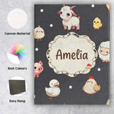 Personalised Name Cute Farm Animals Cow Custom  Modern Room Accent Elegant Feature Canvas Wall Art Print Decor Picture Ready to Hang