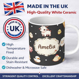 Personalized Custom Name Cute Farm Animals Cow Goat Pig Chicken Dark Seamless Pattern Name 11oz Ceramic Coffee Tea Mug White Large Handle