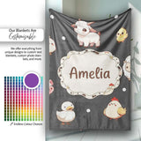 Cute Farm Animals Cow Goat Pig Chicken Dark Seamless Pattern Name  Personalised Custom Name Super Soft Fleece Blanket Bed Sofa Throw