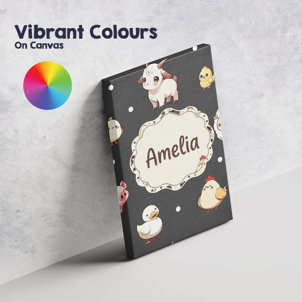 Personalised Name Cute Farm Animals Cow Custom  Modern Room Accent Elegant Feature Canvas Wall Art Print Decor Picture Ready to Hang