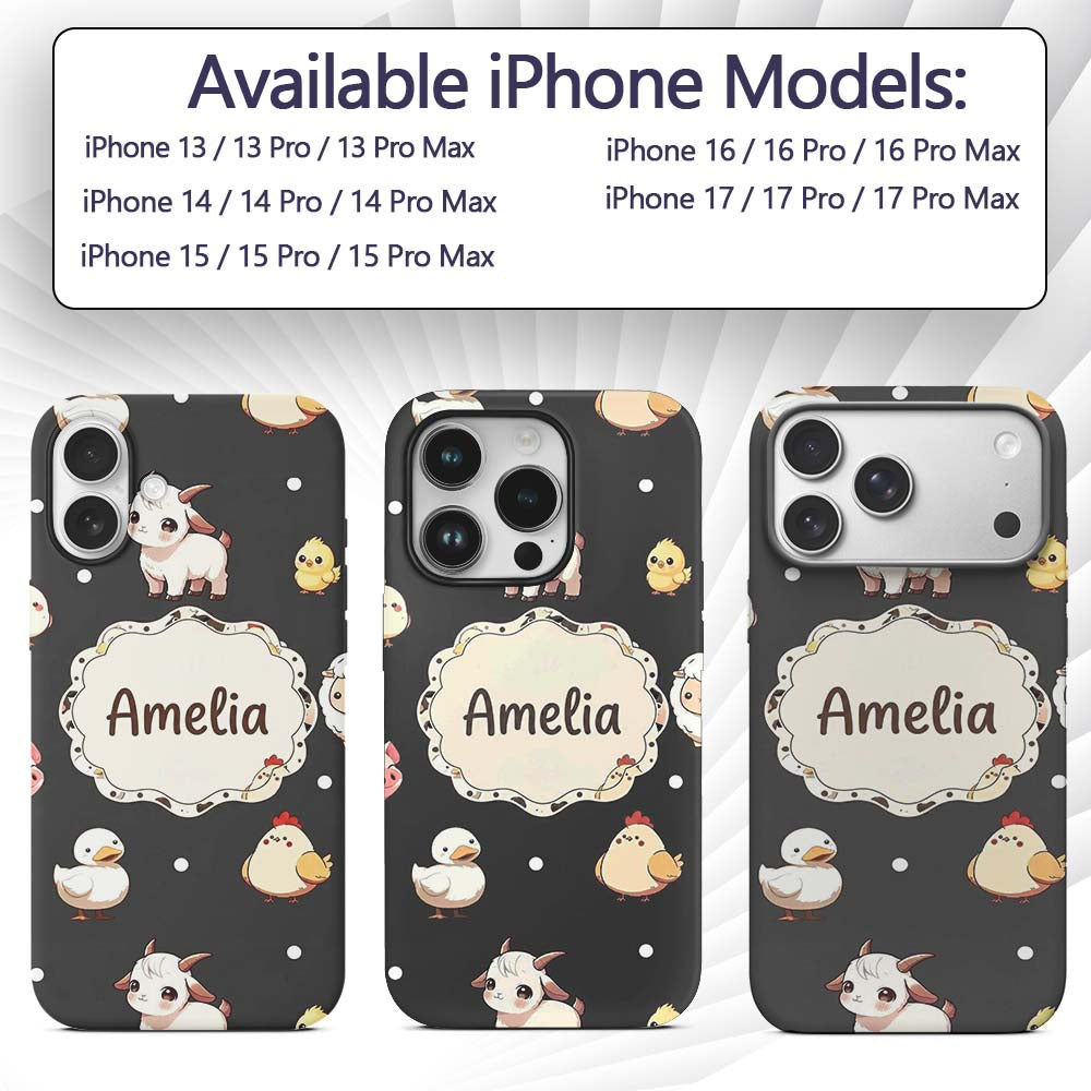 Cute Farm Animals Cow Goat Pig Printed Design Custom Name Protective Phone Case Mobile Cover Durable Everyday Smartphone Shock Resistant