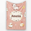 Cute Farm Animals Cow Goat Pig Chicken Peach Seamless Pattern Name  Personalised Custom Name Super Soft Fleece Blanket Bed Sofa Throw