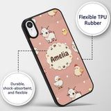 Cute Farm Animals Cow Goat Pig Chicken Peach Custom Name Protective Phone Case Mobile Cover Durable Everyday Smartphone Shock Resistant