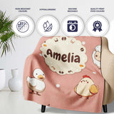 Cute Farm Animals Cow Goat Pig Chicken Peach Seamless Pattern Name  Personalised Custom Name Super Soft Fleece Blanket Bed Sofa Throw