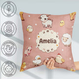 Custom Name Farm Animals Cow Goat Pig Chicken Peach Pattern Name Square Filled Cushion Throw Pillow Sofa Bed Home Decor Zip Washable UK Made