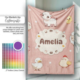 Cute Farm Animals Cow Goat Pig Chicken Peach Seamless Pattern Name  Personalised Custom Name Super Soft Fleece Blanket Bed Sofa Throw