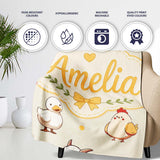 Cute Farm Animals Cow Goat Pig Chicken Cream Seamless Pattern Name  Personalised Custom Name Super Soft Fleece Blanket Bed Sofa Throw