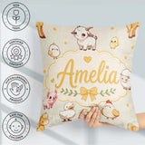 Custom Name Farm Animals Cow Goat Pig Chicken Cream Pattern Name Square Filled Cushion Throw Pillow Sofa Bed Home Decor Zip Washable UK Made