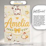 Cute Farm Animals Cow Goat Pig Chicken Cream Seamless Pattern Name  Personalised Custom Name Super Soft Fleece Blanket Bed Sofa Throw