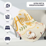 Cute Farm Animals Cow Goat Pig Chicken Cream Seamless Pattern Name  Personalised Custom Name Super Soft Fleece Blanket Bed Sofa Throw